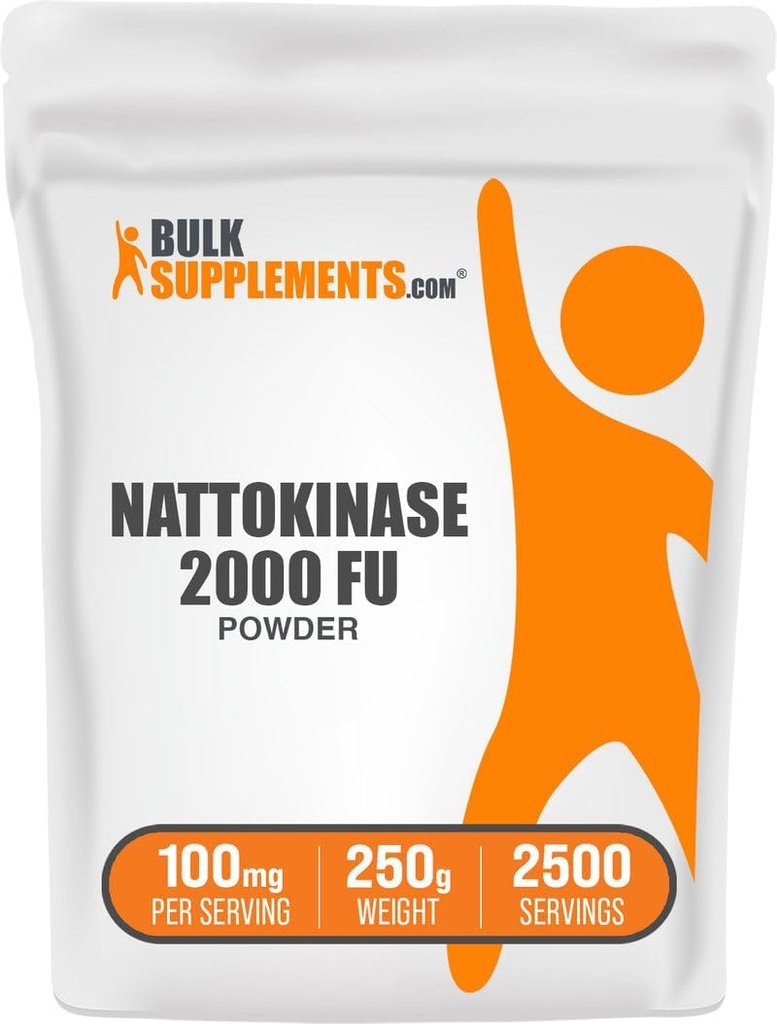 BulkSupplements.com Nattokinase 2000 FU Powder - Sourced from Nato Extract, Nattokinase Supplement - 100 mg Natto Powder per Serving, 250 g (8, 8 oz) (Pack of 1)