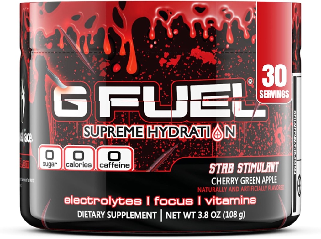 G Brændstof Electrolyte Powder, Cherry Green Apple, Stab Stimulant, Zero Sugar og Caffe- Free Hydration Mix med Electrolytes og Vitaminer, 3.8 oz (Ghost Face, 30 Servere)