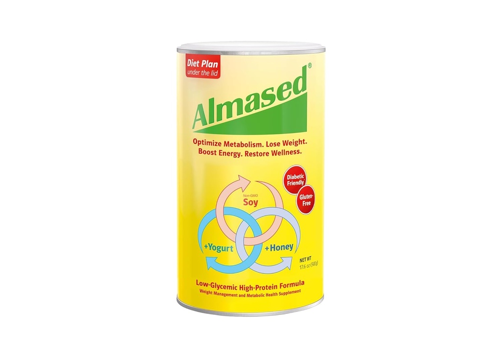 Almased Meal Erstatning Shake - Low- Glycemic High Plant Base Protein Powder- Nutritional Weight Health Support Supplement - Original Flavor - 17,6 oz (pakke med 3)