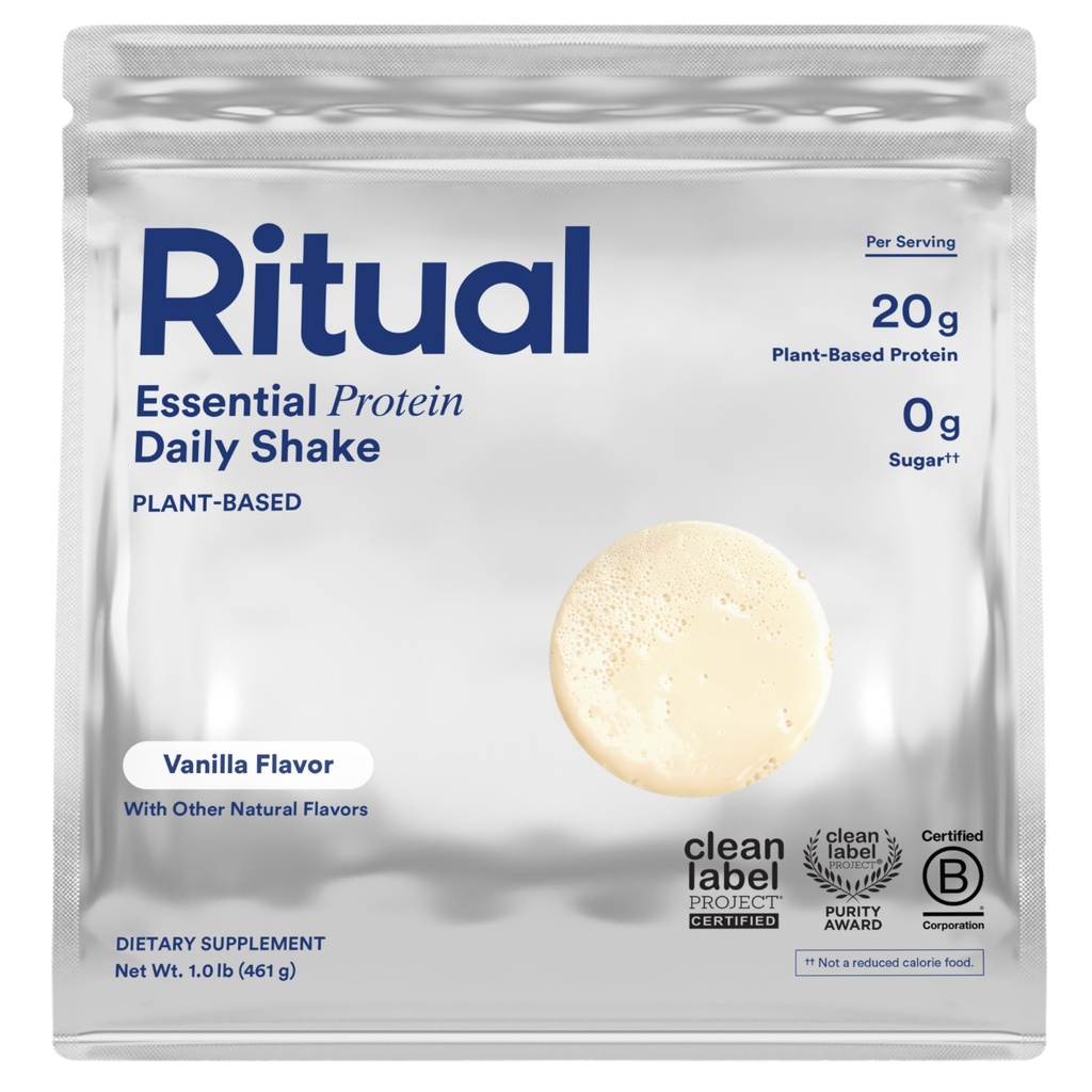 Ritual Vegan Protein Powder med BCAA: 20g Organic Pea Planted- baseret protein fra Regenerative Farms i USA, Komplet Aminosyreprofil, Gluten Free, Sugar Free, Dairy Free, Vanilla, 1 Lbs