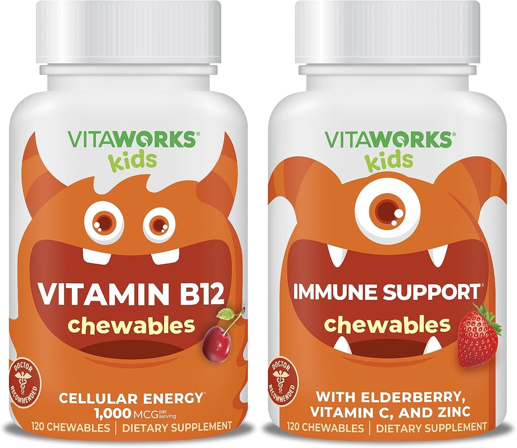 Kids Vitamin B12 Chewables + Elderberry + Zink + C Chewables Bundle