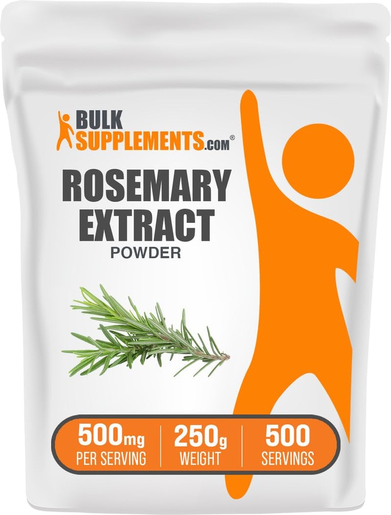 BulkSupplements.com Rosemary Extract Powder, from Rosemary Herb - Herbal Supplement, Gluten Free, 500mg per Serving, 250g (8,8 oz) (Pack of 1)