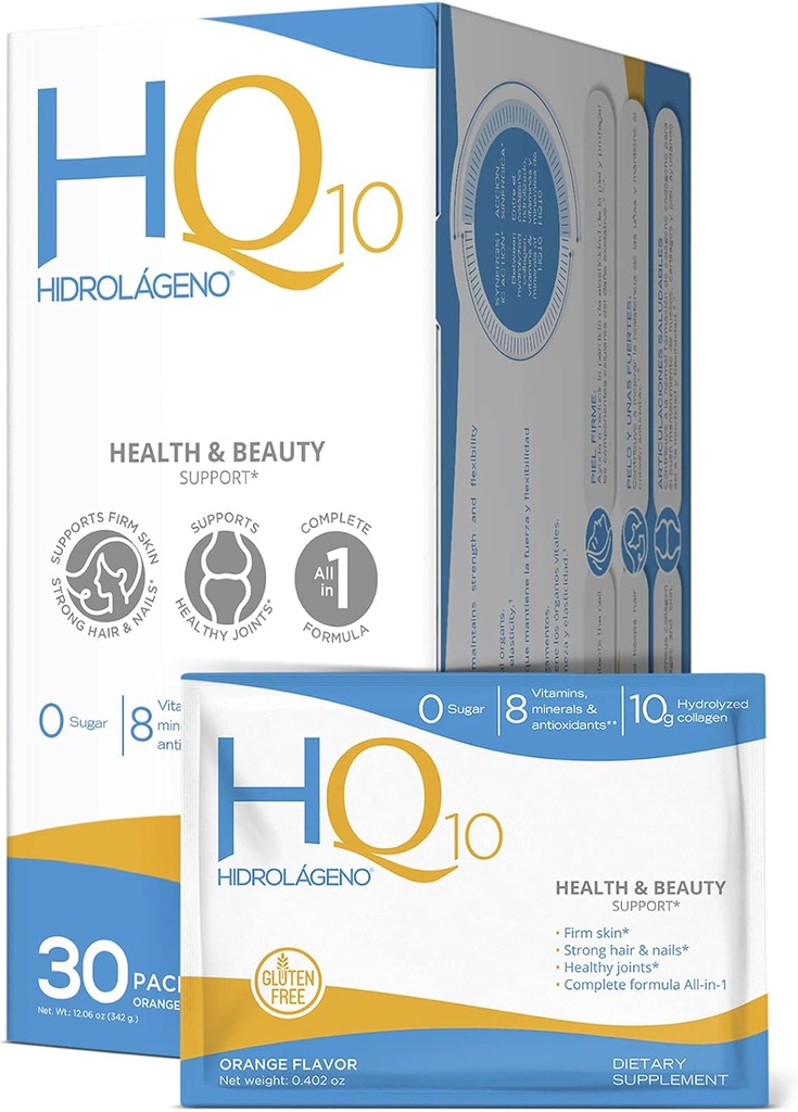 Hidrolageno Q10, hydrolyseret kollagen, vitaminer, ZINC, antioxidanter, 30 breve pr. pakning, 4.2 Ounce, pakning med 1 stk.