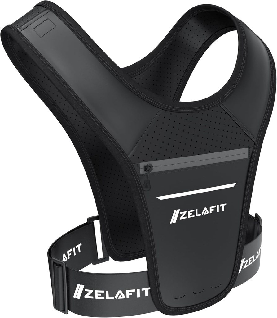 ZelaFit ™ Running Vest for Kvinder & Mænd Running Phone Holder - Perfekt til løbetøj, Løbetøj tilbehør, Løbetræning Essentials - Letvægts Chest Rig Phone Holder for Løbetræning (sort)