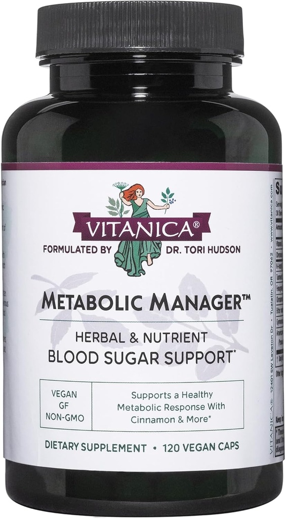 Vitanica Metabolic Manager - Herbal supplement til støtte sundt metabolisk respons - Kosttilskud med D-vitamin - Vegansk antioxidant supplement - 120 kapsler
