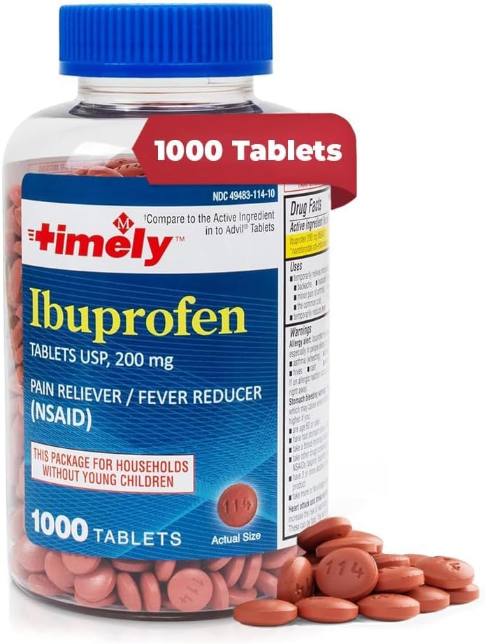 TIME-CAP LABS, INC. Timely Ibuprofen 200mg 1000 tabletter - smertestillende tabletter og feber - for hovedpine Relief, menstruationssmerter, tandakker, muskuløse, arthritis Pain & Body Aches