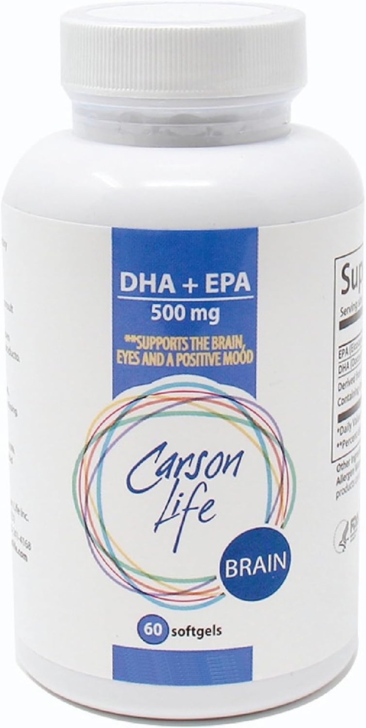 Carson Life DHA EPA Omega 3 Supplement - Advanced EPA DHA Omega 3 Supplement til Brain Function Support, Memory, Eye Function, og Positive Mood - Lavet i USA - 60 Softgels