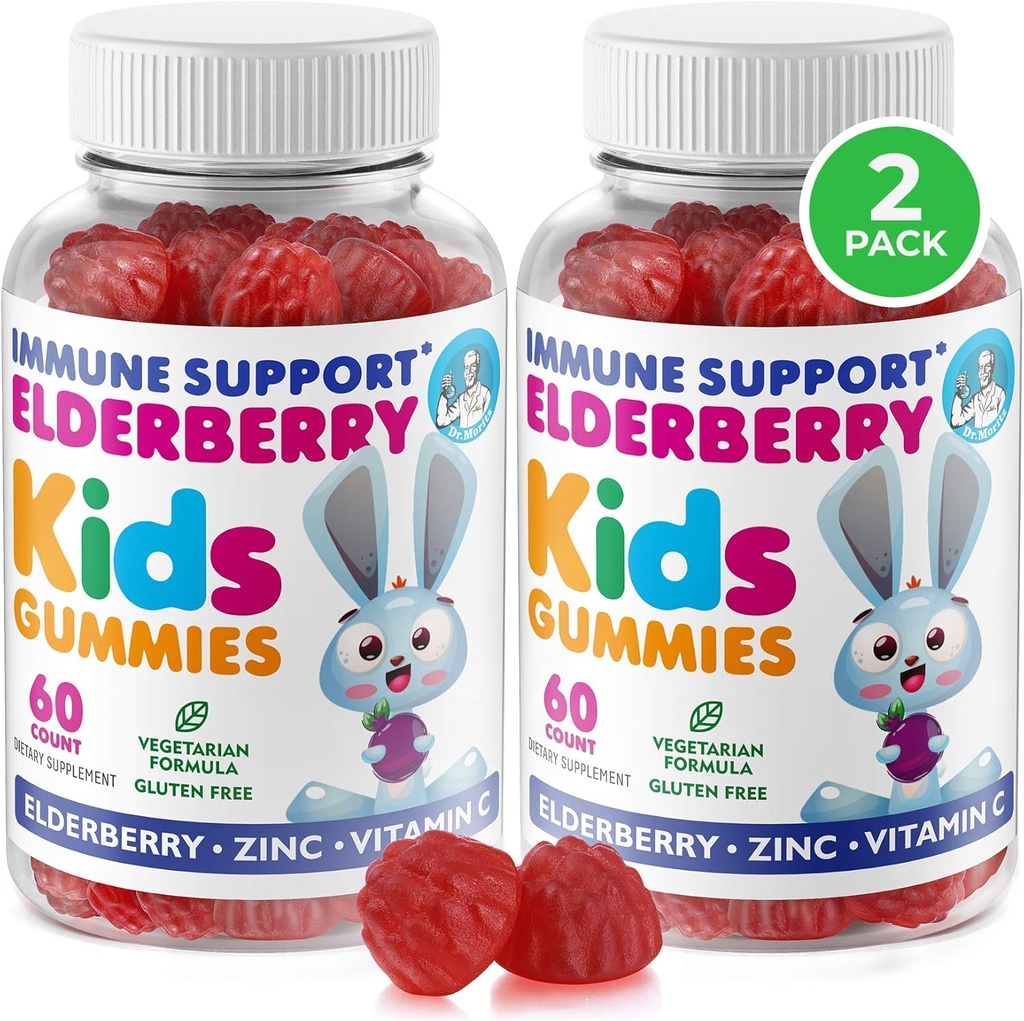 DR. Formand Moritz Elderberry Gummies til børn og voksne (2 Pack) - Elderberry C-vitamin og zink til børn immunforsvar - Vegetarisk, Gluten fri