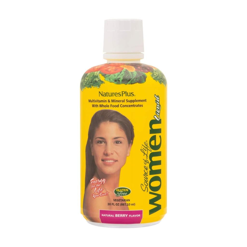Natures Plus Kilde of Life Women Liquid Multivitamin- 30 fl oz - Natural Berry Flavor - Whole Foods & Minerals - Energy, Health & Defense Against Stress - Vegetarisk, Gluten- Free - 30 Serveringer