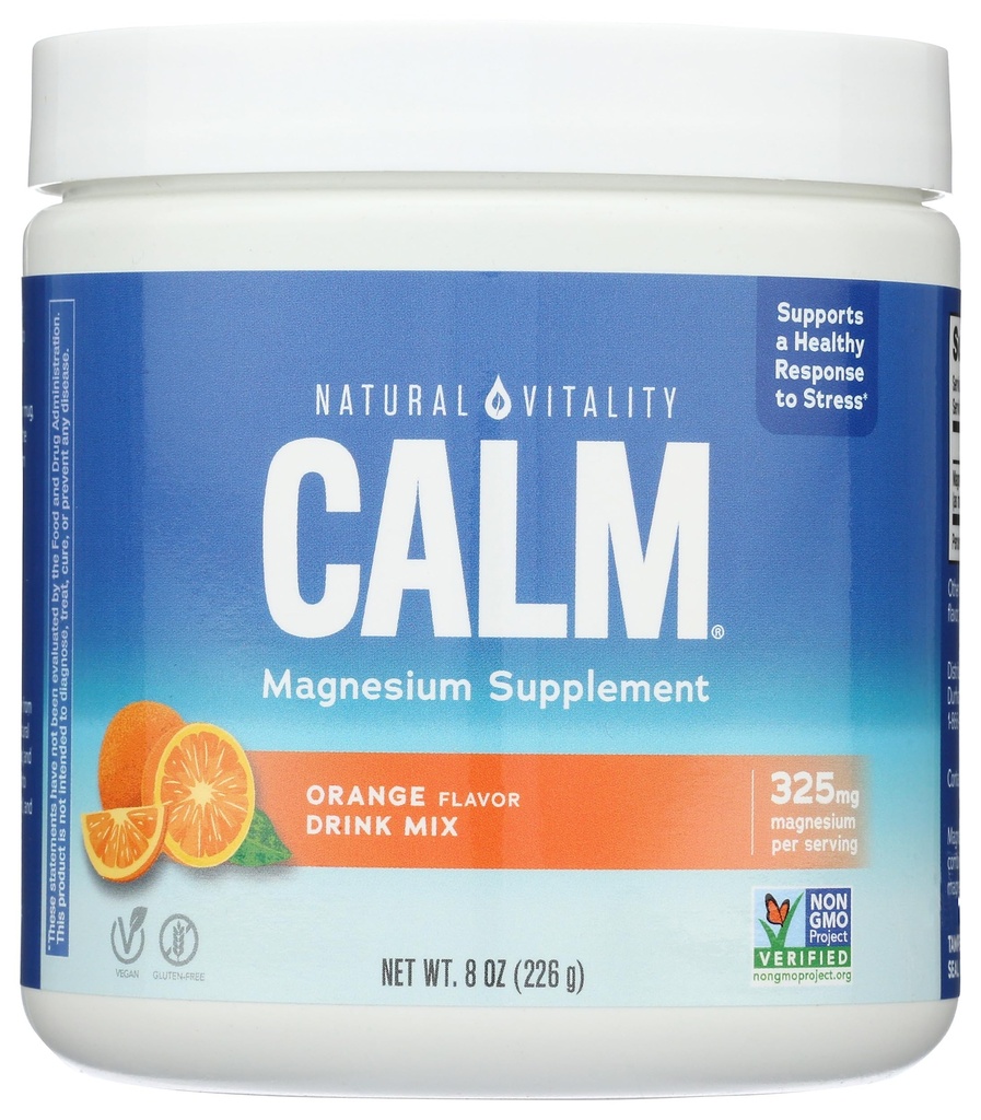 Natural Vitality Calm Magnesium Supplement, Anti-Stress Drink Mix Powder, Gluten Free, Vegan, & Non-GMO, Orange, 8 oz