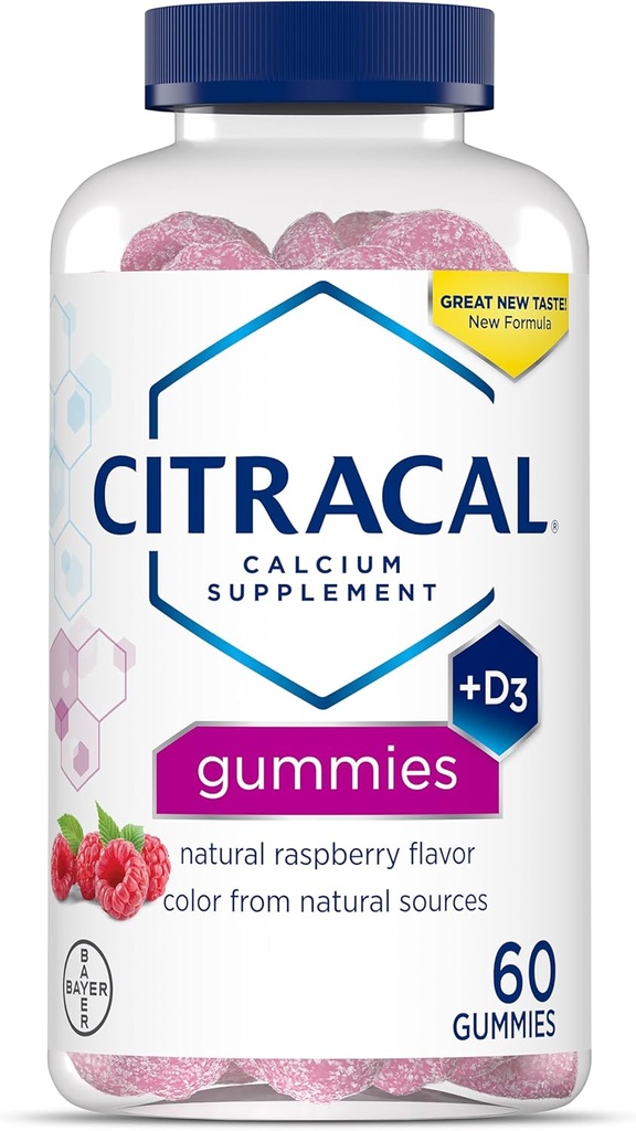 Citracal Calcium Gummies, Calcium tillæg med vitamin D3, Support Bone Sundhed, for alderen 12 +, Natural Raspberry Flavor, 60 Greve