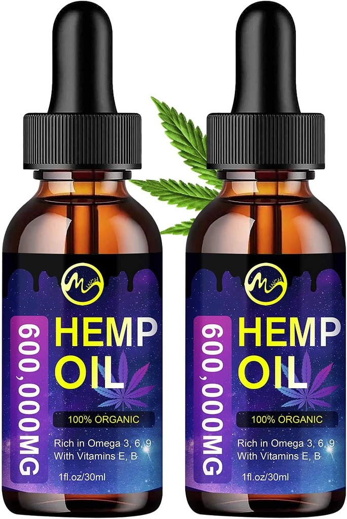 (2 Pack) Hamp Oil Extract Drops 1.200.000 mg - Natural Planteliv Kosttilskud til stress Relief / SLEP Aid, Rich in Omega 3 6 9 & Vitamin E