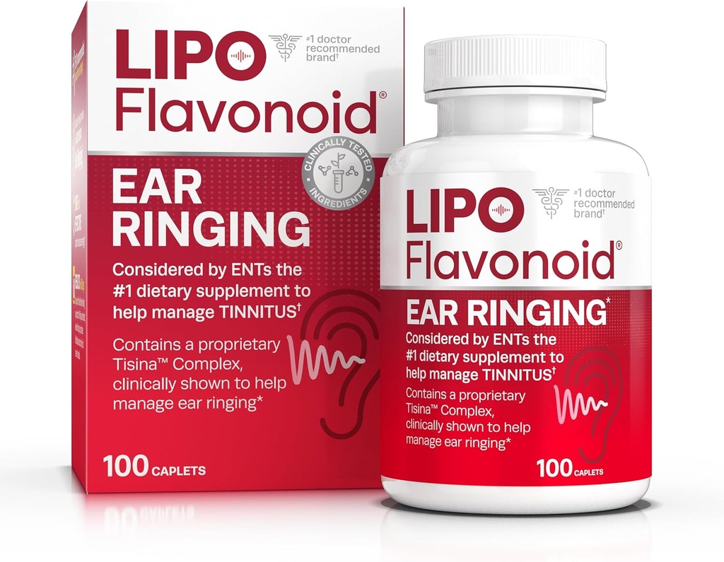 Lipo- Flavonoid Plus Tinnitus Relief - Doctor- Anbefalet til Ringøre - Klinisk-Proven Lemon Bioflavonoid Complex med vitaminer C, B1, B2, B6, B12, & Calcium - 100 kapsler