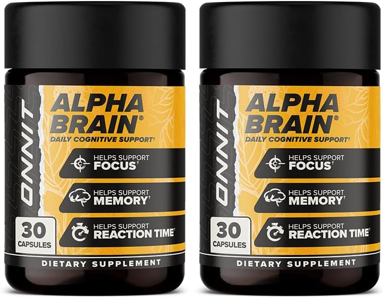 ONNIT Alpha Brain Premium Nootrop Brain Supplement for Mænd & Kvinder - Coffeine- Free Focus Capsules for Concentration, Mental Clarity & Memory Support - Kat 's Claw, Bacopa, Oat Straw (30ct 2- Pack)