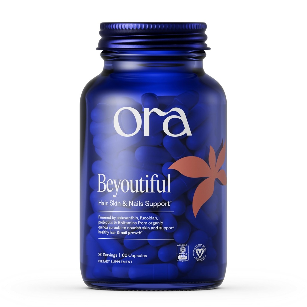 Ora Økologisk hår, hud og negle Support - BeYouTiful - Skønhed tillæg med B Vitaminer og Alger Ekstrakter til sundt hår og hud - 60 Veganske kapsler