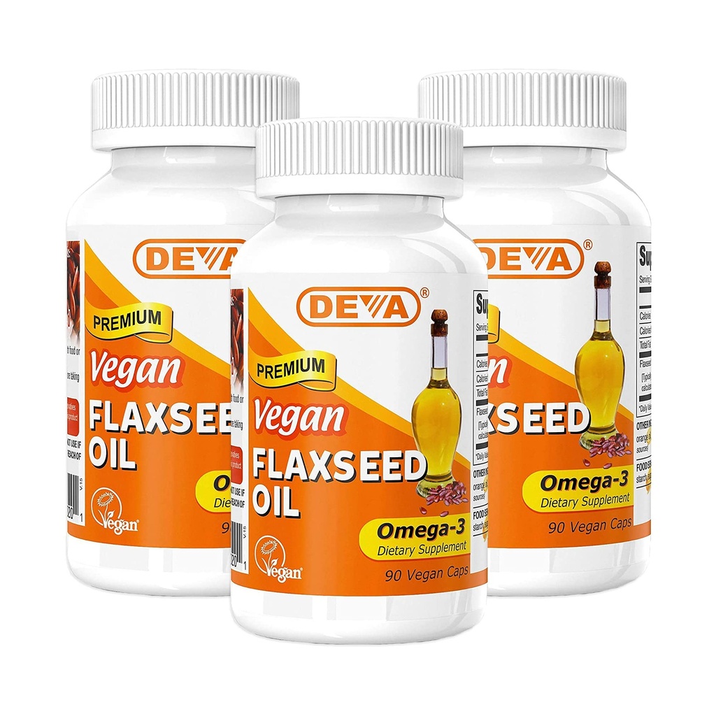 DEVA Organic Vegan Vitamin Lex Seed Oil - Rich in Omega-3, Cold- Pressed & Uraffineret - 90 Kapsler (pakke med 3)