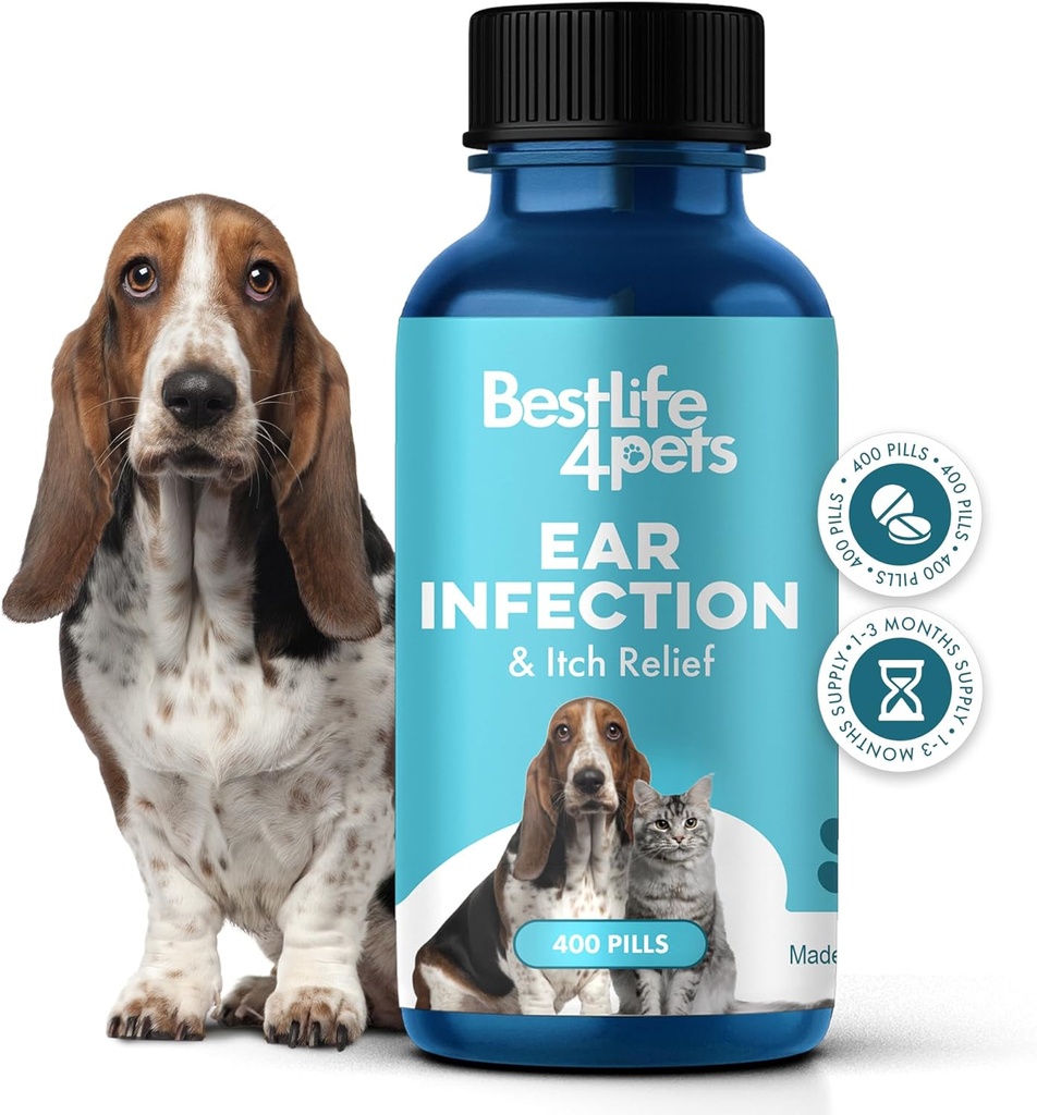 Itch Relief og Øreinfektion Behandling for hunde & katte, naturlige øre mider Behandling for katte og hunde lindrer Itchy Ører, Reducerer hævelse, Otitis, smerte & inflammation, 400 Let at give små piller