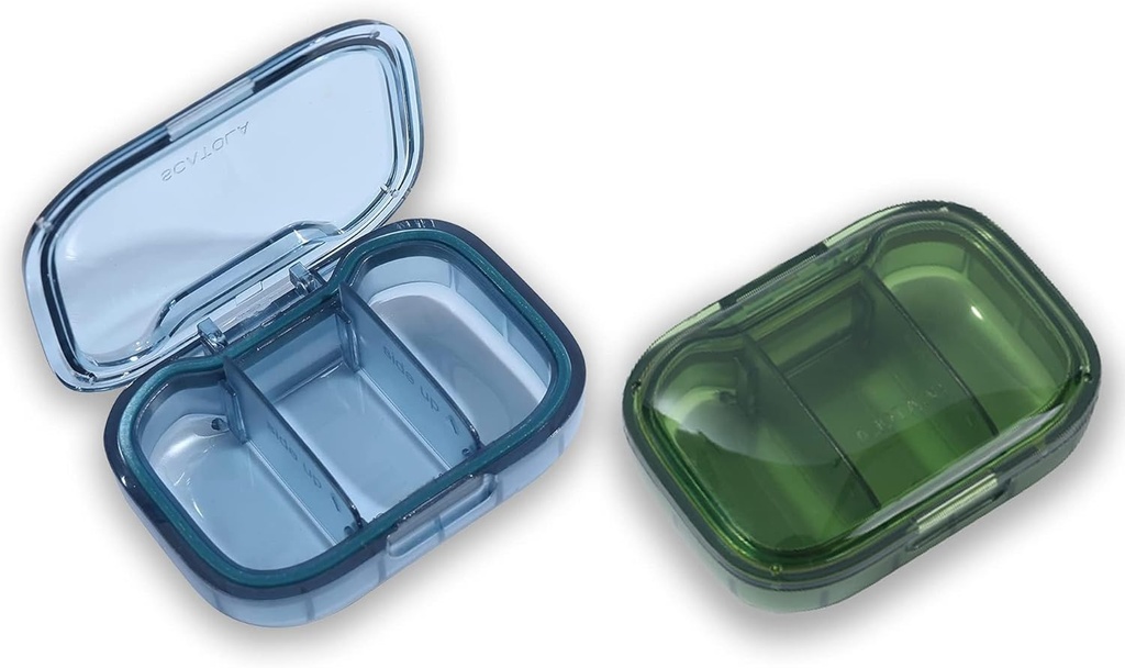 3 Segment Pill Box, Fugt Bevis Pill Case, Travel Pill Organizer for Pocket Purse, Daglig Portable Medicine Vitamin / Fish Oil Box, Supplement Box, 2 Pack