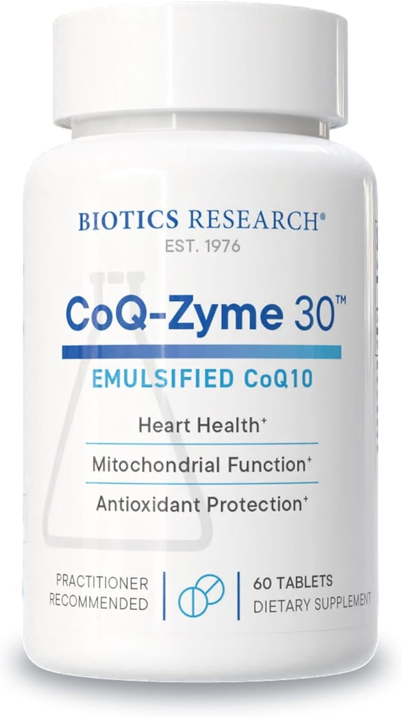 Bioetik Forskning CoQZyme 30 Milligram af emulgeret coenzym Q10 CoQ10, Supplies Superoxide dismutase and catalase, To vigtige antioxidanter 60 Tabs
