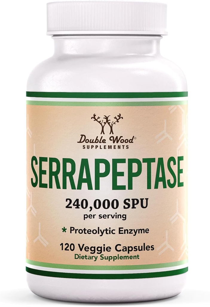Serrapeptase 240.000 SPU Max Potency (120 Veggie Capsules) Proteolytisk enzym for Sinus, Luftveje og fælles sundhed (Non-GMO, Gluten Free, Vegetar Safe) af Dobbelt Træ
