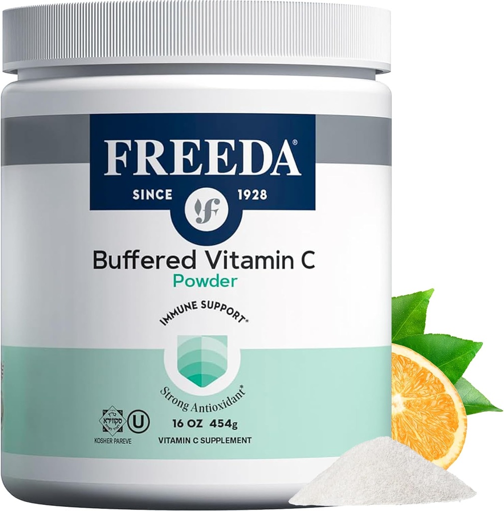 FREEDA Buffered C-vitamin pulver - let på Mave, Kosher & Vegan, høj- Absorption immunforsvar, sukkerfri Calcium Ascorbat Antioxidant Supplement (16 oz)