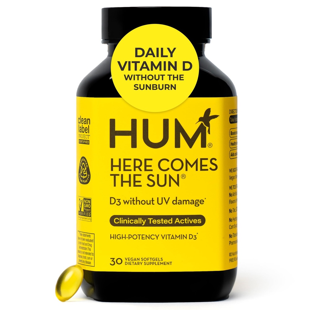 HUM Her kommer Solen immunforsvar Support med D-vitamin Kosttilskud til kvinder og mænd til et sundt immunsystem, D3 Vitamin Understøtter Bone Sundhed, 30 Kapsler