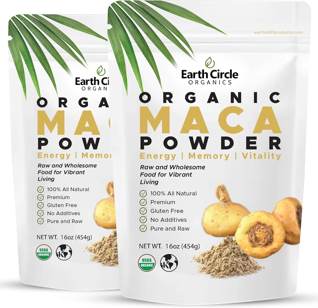 Earth Circle Organics Gul Maca Root Powder, Natural Superfood, Hjælper med energi, vægt og kvinders fertilitet - Vegan - 1 Pound (Pack of 2)