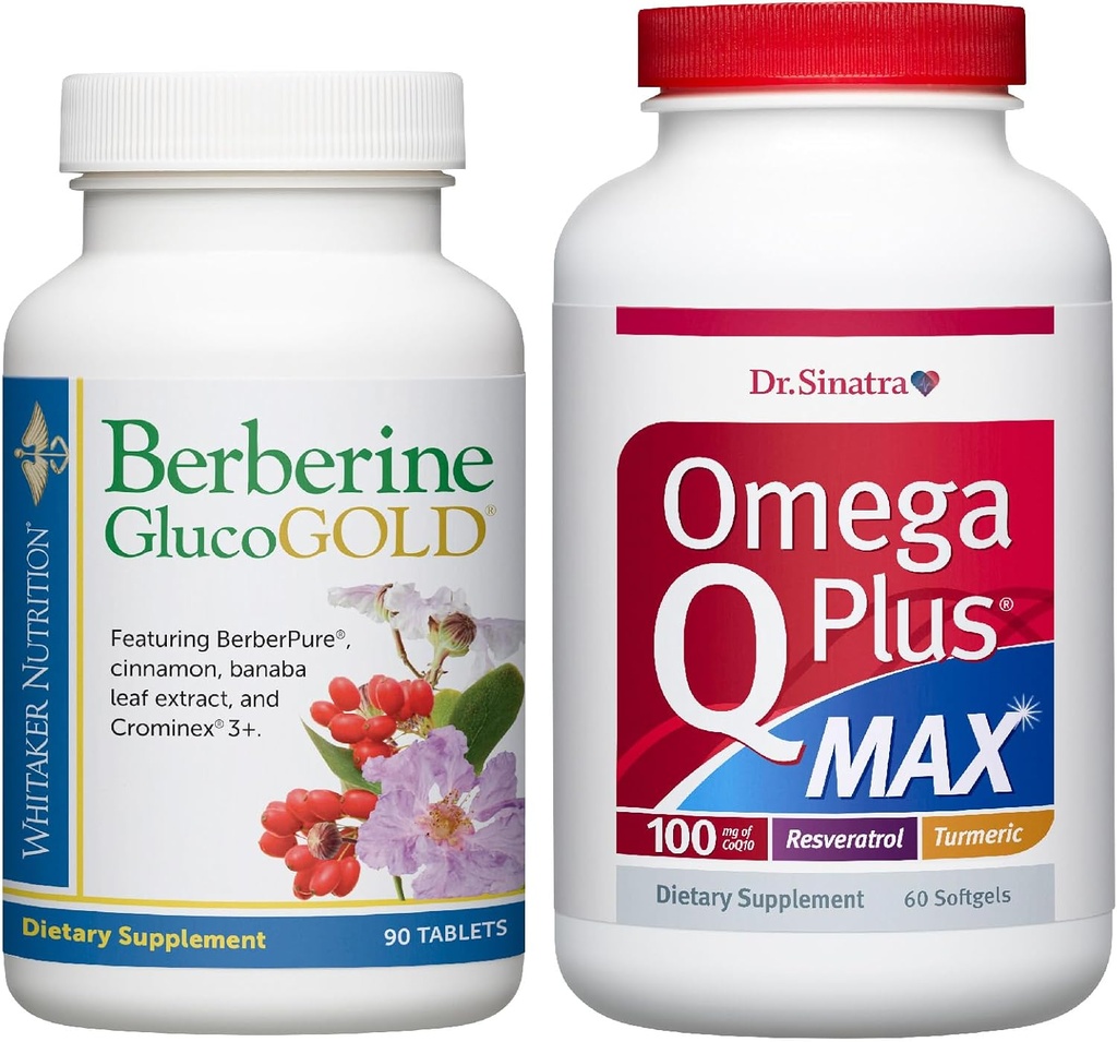Dr. Whitaker 's Berberine GlucoGold med 1.500mg BerberPure Berberine, Cinnamon, Crominex PLUS Dr. Sinatra' s Omega Q Plus MAX Advanced Heart Health Support med 100mg CoQ10, Gurkemeje, og mere end 124; BUNDLE