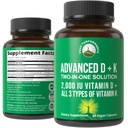 Peak Performance Advanced D 2000 IE med alle 3 typer vitamin K vitamin D3 og vitamin K2, K1, MK- 7 (MK7), MK4 Kosttilskud. 60 Små og nemme at synke vegetabilske piller (2000 IE)