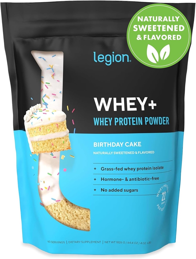 LEGION Whey + Protein Whey Isolate from Grass Fed Cows - Whey Protein Isolate Powder Low Calorie, Non- GMO, Sugar Free, Lactose and Gluten Free, All Natural Protein Powder for Men & Women (60 Servere)