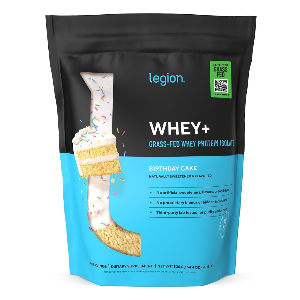LEGION Whey + Protein Whey Isolate from Grass Fed Cows - Whey Protein Isolate Powder Low Calorie, Non- GMO, Sugar Free, Lactose and Gluten Free, All Natural Protein Powder for Men & Women (60 Servere)