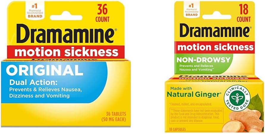 Dramamin Original, Motion Sygdom Relief, 36 Count & non- Drowsy, Motion Sygdom Relief, Lavet med naturlige Ingefær, 18 Count