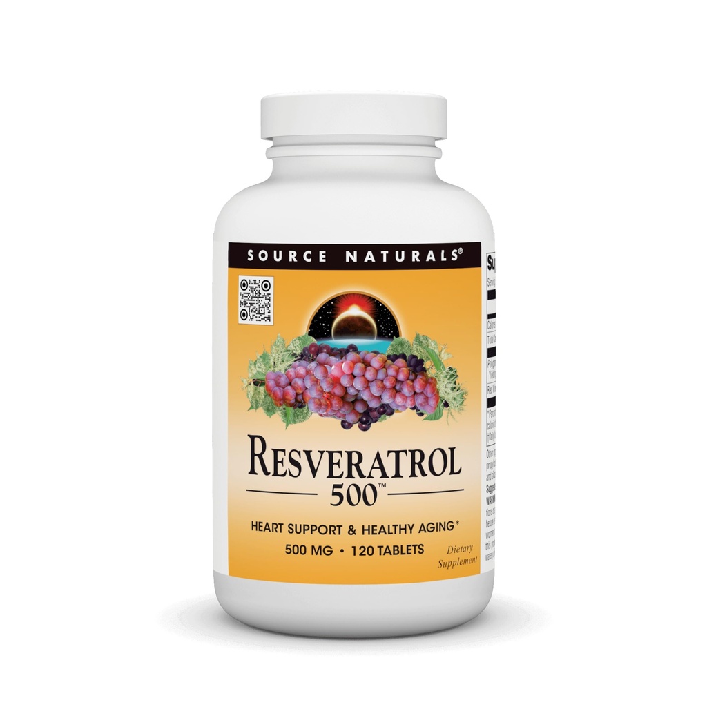 Source Naturals Resveratrol 500, Heart Support & Sund Aging *, 500 mg - 120 tabletter