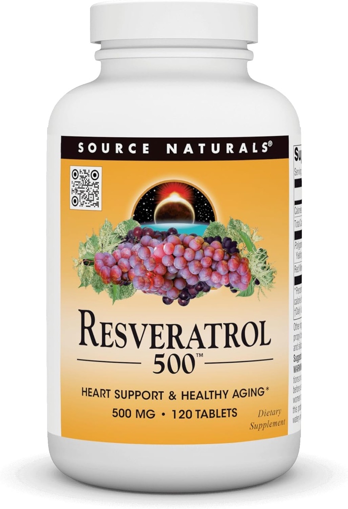 Source Naturals Resveratrol 500, Heart Support & Sund Aging *, 500 mg - 120 tabletter