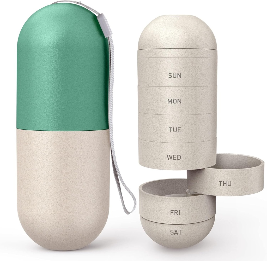 Zannaki Opgradering Stor Segment Grain Fiber Fugt Bevis Cute Weekly Pill Organizer, Laser udskæring markeringer, BPA gratis rejse vandreture 7 dag Pill Box sag til at holde piller, vitaminer, fiskeolie, Kosttilskud