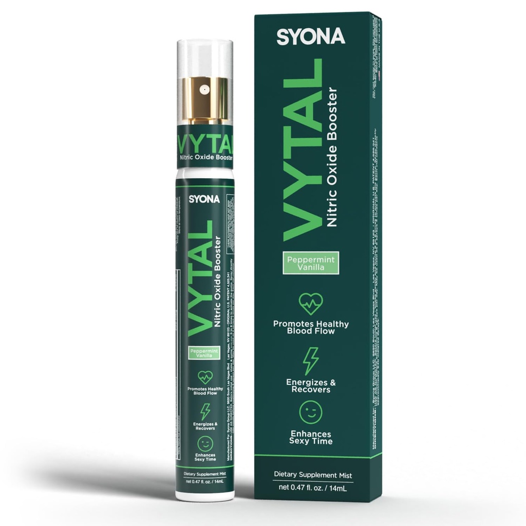 SYONA - VYTAL - Boosting Spray - Kardiovaskulær og kognitiv - Pebermynte og Vanilla Flavor - B12, B3, L- Arginin - 14ml Pumpflaske