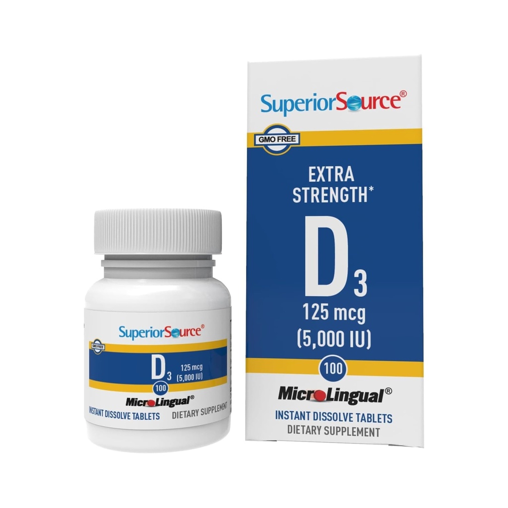 Superior Source D3 5000 IE - Tilbud immunsystem, hjerne & nervesystem support - Aids Calcium Absorption for tænder & ben sundhed - Bariatric Friendly - 100 Sublingual Opløsning Tablets