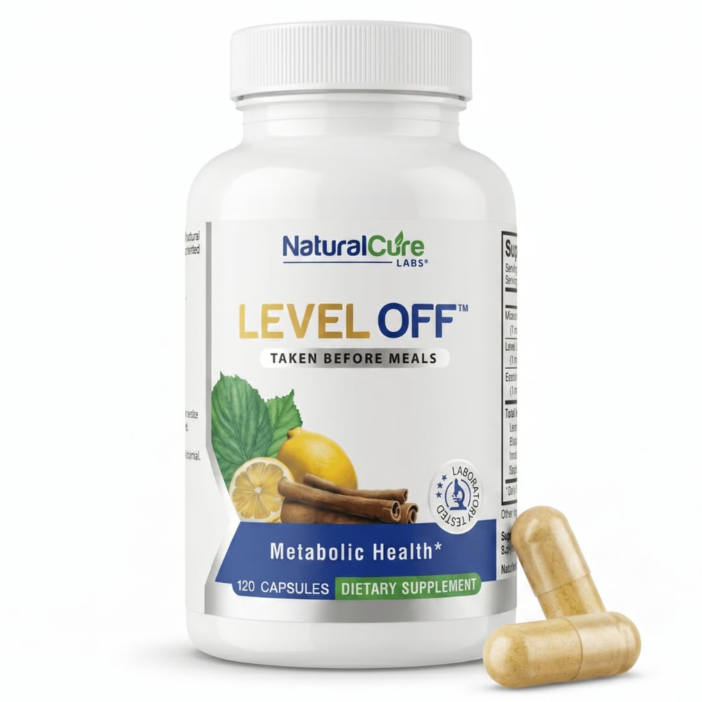 Natural Cure Labs Level Off Anti Spike Formel Glucose Supplement - Kapsler til metabolisk sundhed, Hjælper Moderate Glucose Spikes, Vegan, Non- GMO, Gluten Free (120 Greve (pakke med 1))