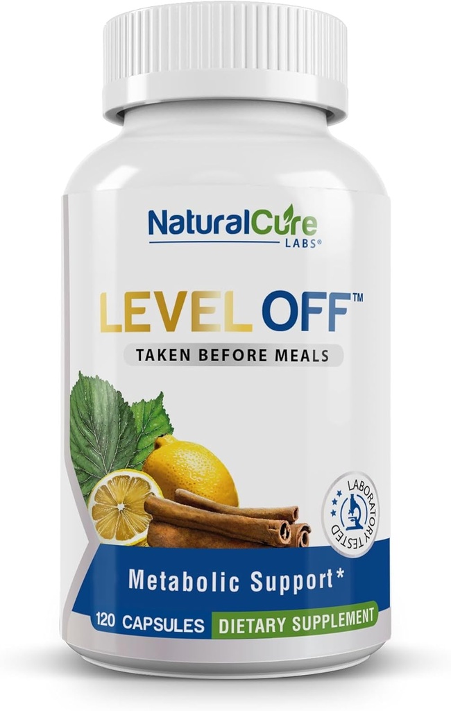 Natural Cure Labs Level Off Anti Spike Formel Glucose Supplement - Kapsler til metabolisk sundhed, Hjælper Moderate Glucose Spikes, Vegan, Non- GMO, Gluten Free (120 Greve (pakke med 1))