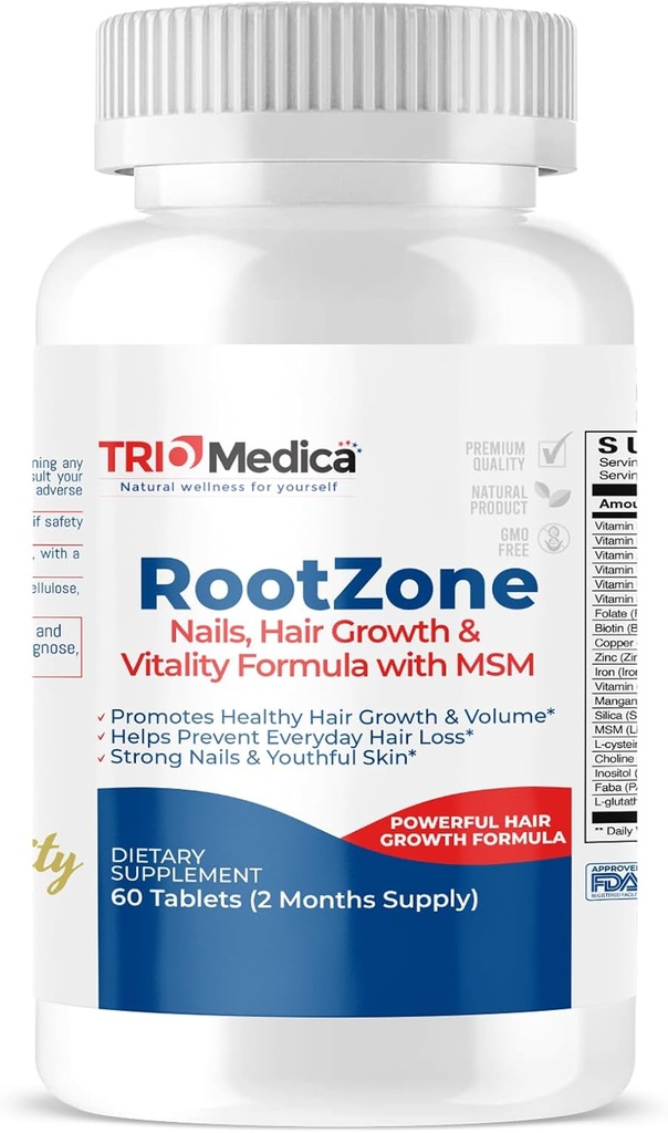 RootZone med MSM hår, hud og negle, over 20 ingredienser herunder biotin og MSM, 60 tabletter