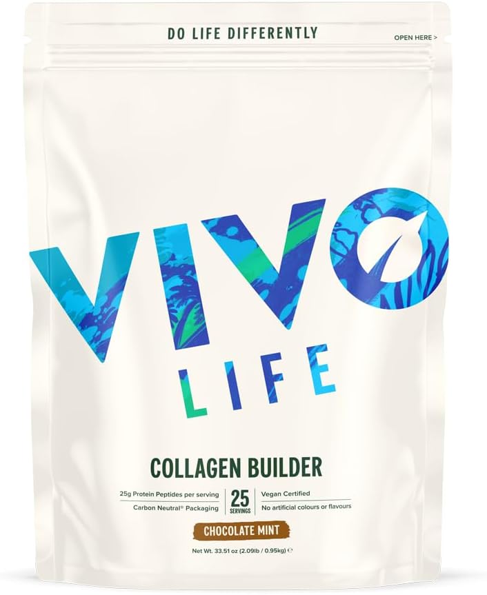Vivo liv - Plant Protein Collagen Builder med C-vitamin, aminosyrer og hyaluronsyre, støtte sundt hår, hud & negle, Vegan (Vanilla & Kanel)