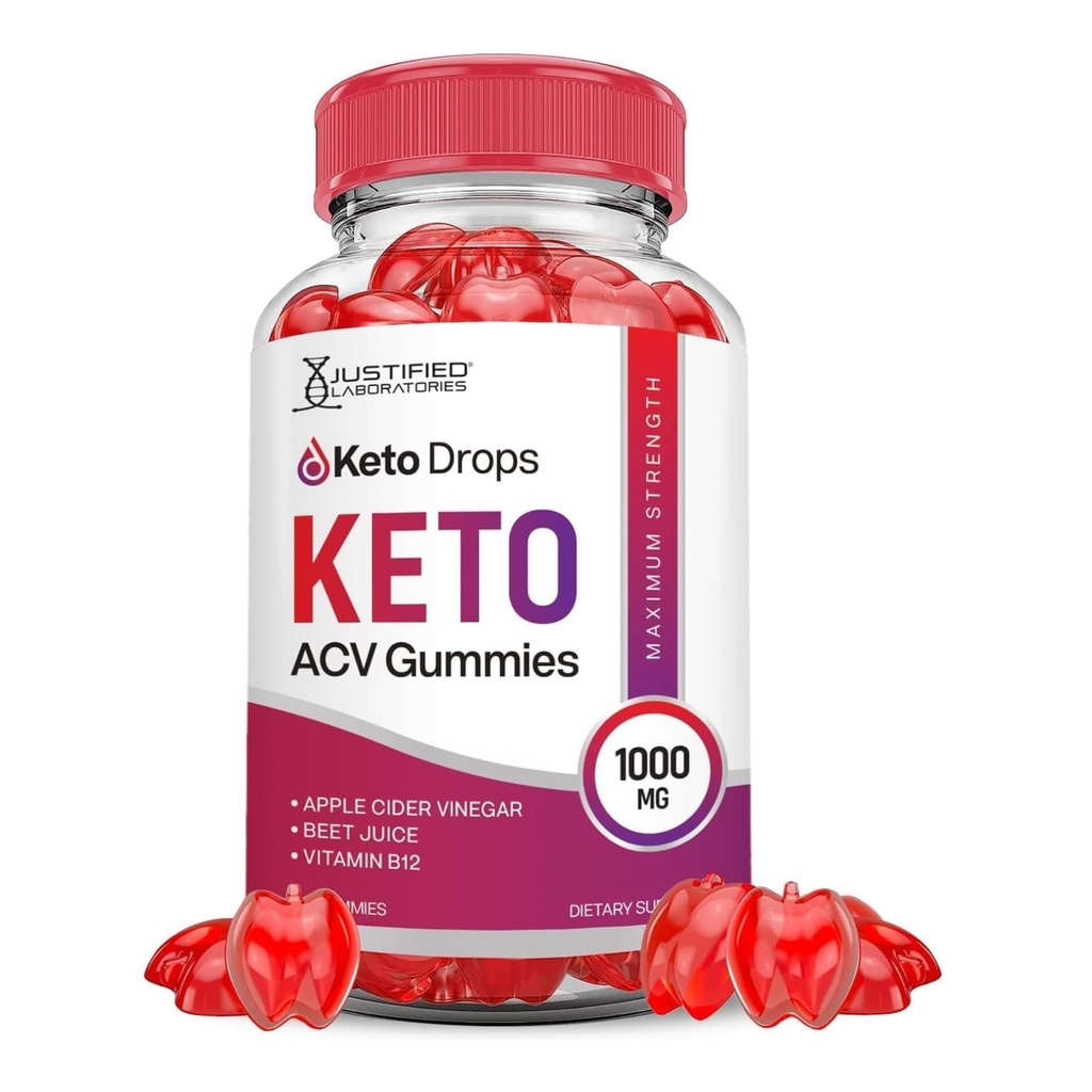 Justified Laboratories Keto Drops Keto ACV Gummies (1000 mg) - 60 Count - Formulated with Apple Cider Vinegar, Folate & Vitamin B12 - Non-GMO, Vegan, Gluten Free - 30 Servings