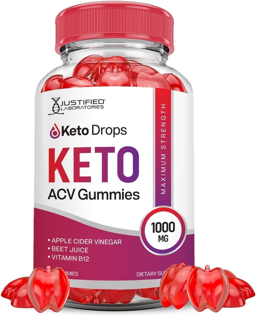 Justified Laboratories Keto Drops Keto ACV Gummies Advanced Formel 1000MG Keto Drops Keto Gummies Apple Cider Vinciate Formuleret med Pomegranate Beet Juice Powder B12 Vegan Non GMO 60 Gummys