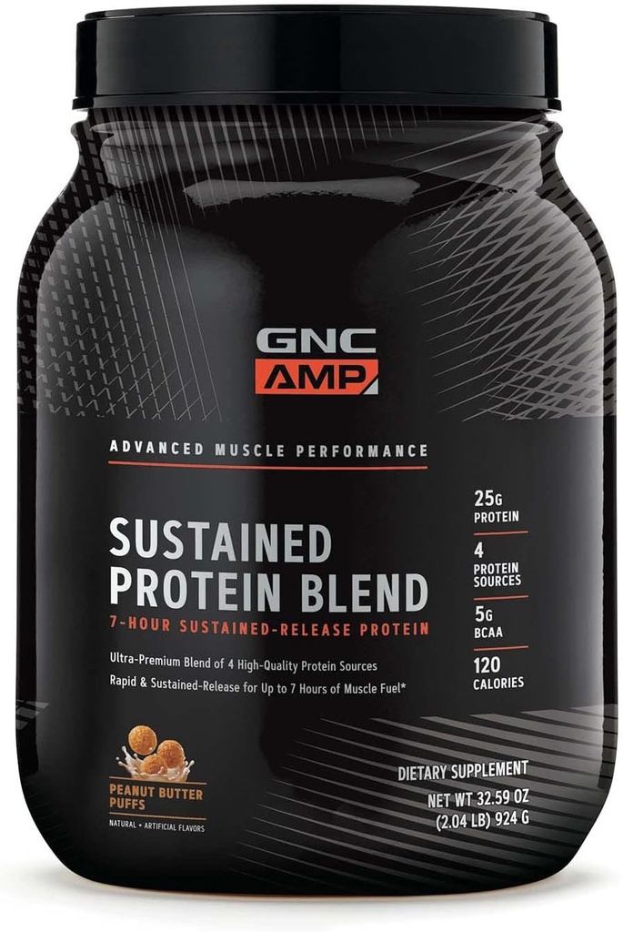 GNC AMP Sustained Protein Blend - Peanut Butter Puffs (28 Servere)