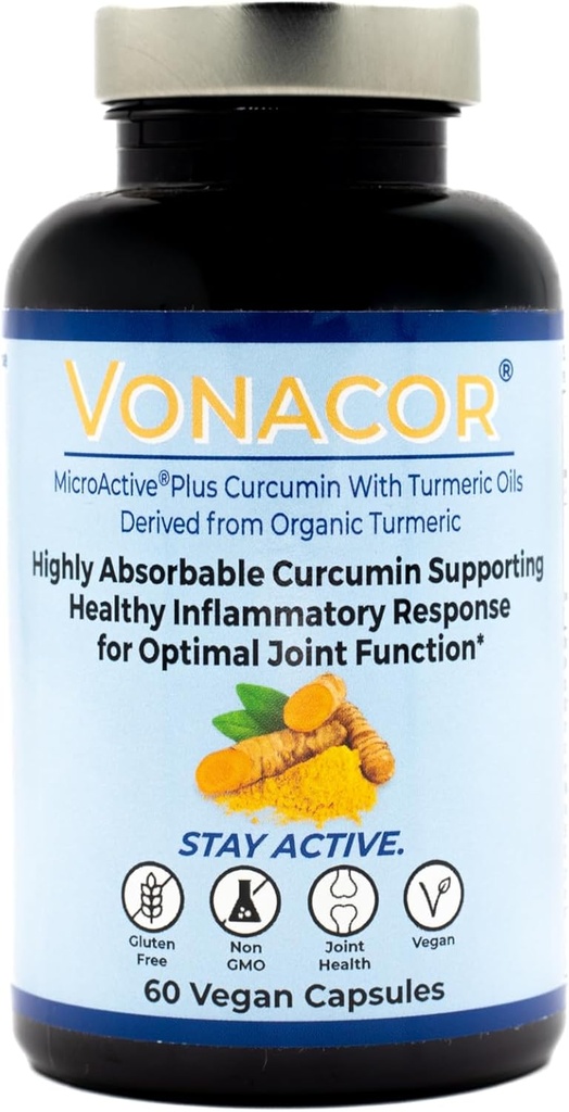 Highly Absorbable MicroActive Curcumin with Turmeric Oil Extract 500mg for Optimal Joint Health, Vegan, Non-GMO, Gluten-Free, 60 Vegan Capsules