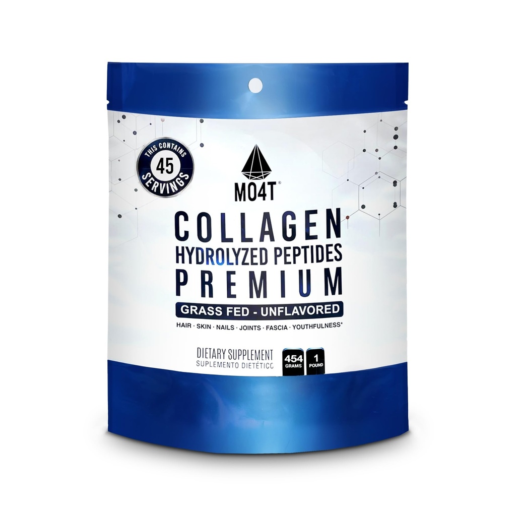 MO4T Collagen Peptides - Collagen Powder- Hydrolyzed Collagen- Grass fed - Colageno Hidrolizado - Unflavored Collagen (1 Pound)