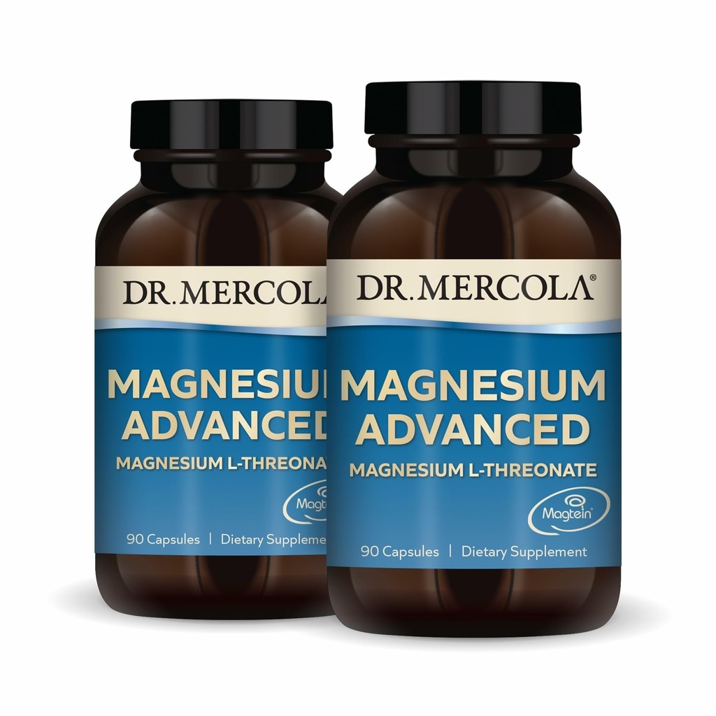 Dr. Mercola Magnesium Advanced, 2- Pack (90 kapsler Hver), Kosttilskud, Magnesium L- Threonat, Non- GMO
