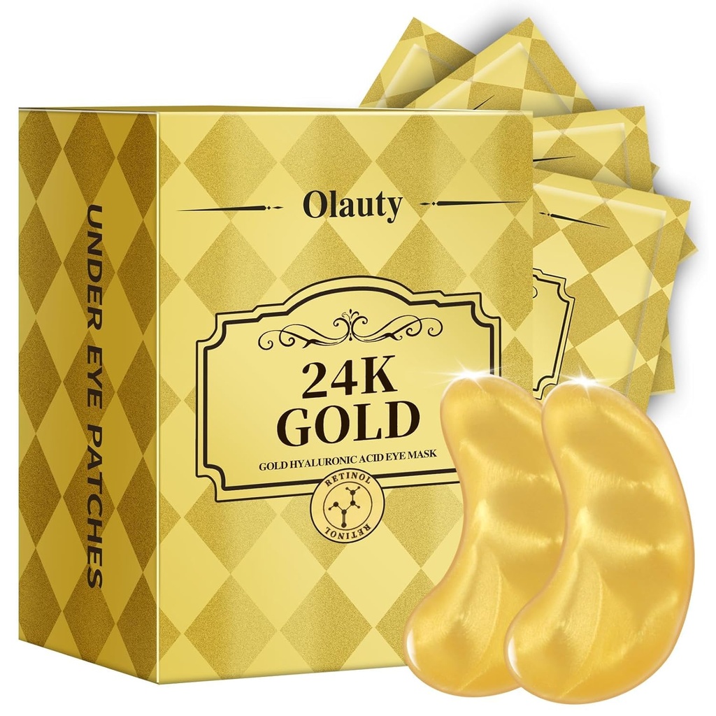 30 Par 24K guld øje maske, øjenplastre for Puffy øjne og mørke cirkler, Under øjet maske plastre Skincare, for kvinder Mænd
