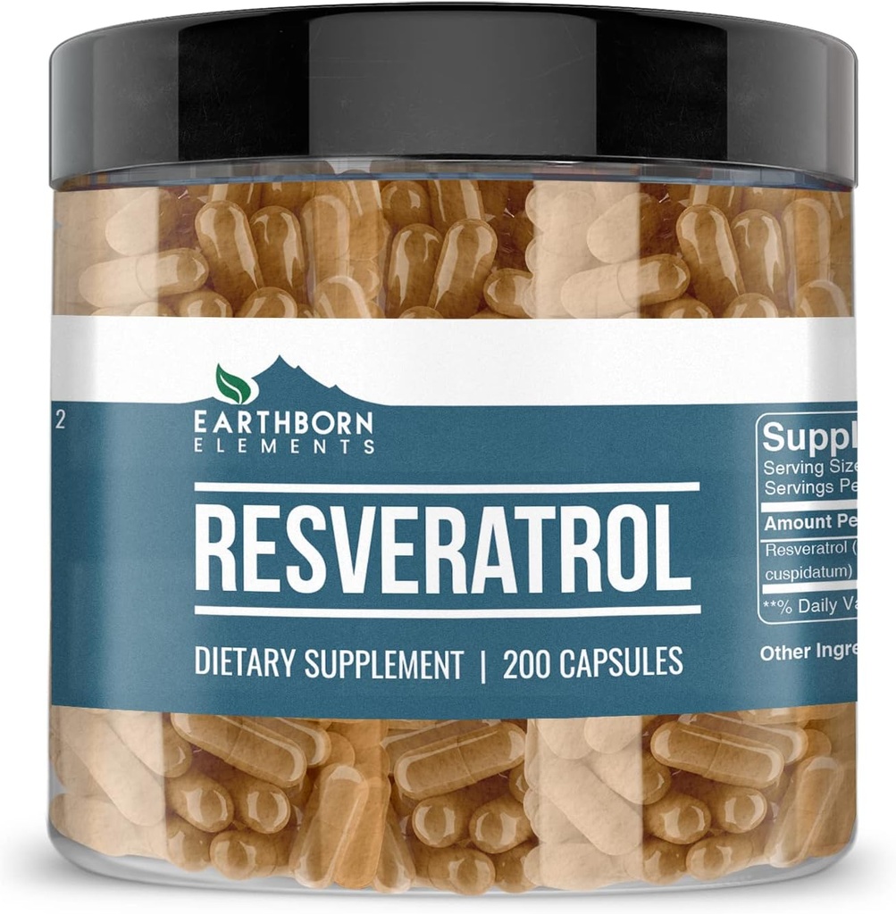 Earthborn Elements Resveratrol 200 Kapsler, Pure & Ufortyndet, Ingen tilsætningsstoffer