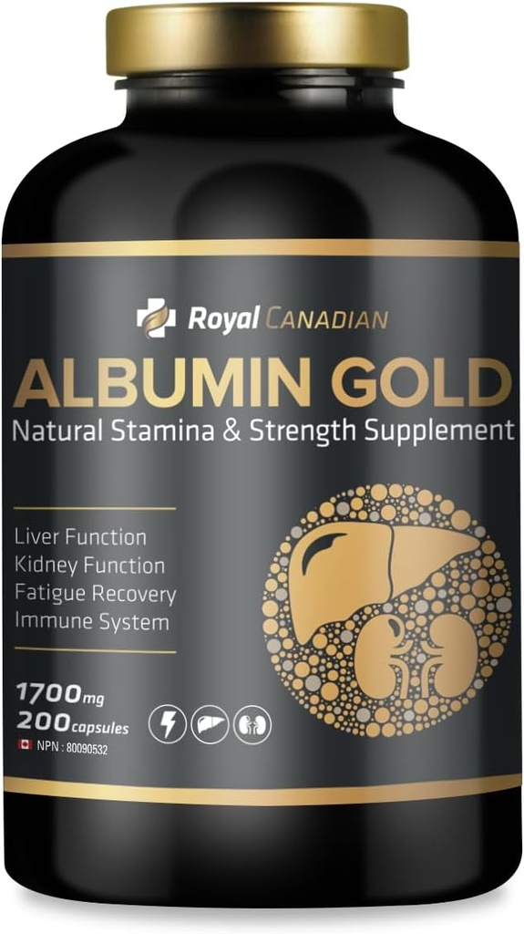 ROYAL CANADIAN Albumin Gold 1700mg | Liver Function | Kidney Function | Fatigue Recovery | Immune System (200 x 1700mg Capsules)